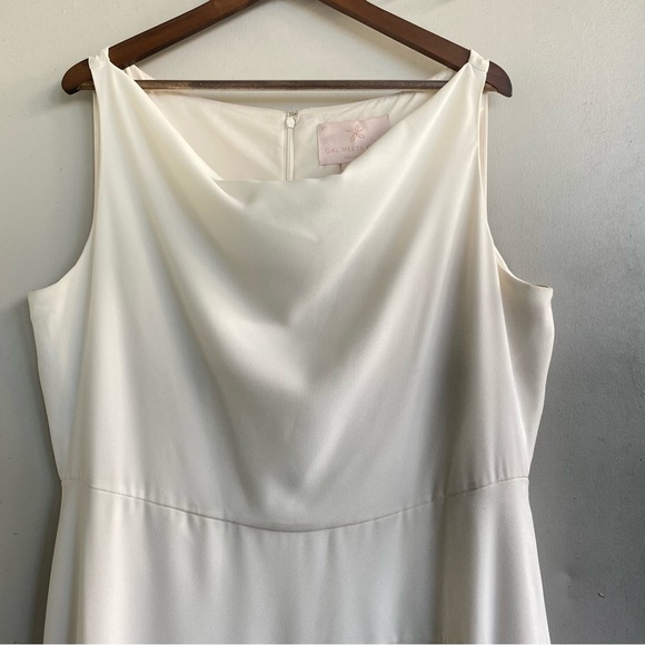 Gal Meets Glam Juliet Ruffled Hi-Low Ivory White Cowl Neck Sleeveless Midi dress - Picture 13 of 15